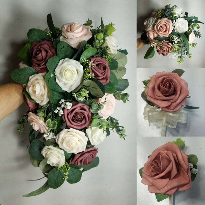 Mauve Dusty Rose Eucalyptus Bridal Wedding Bouquet Accessories