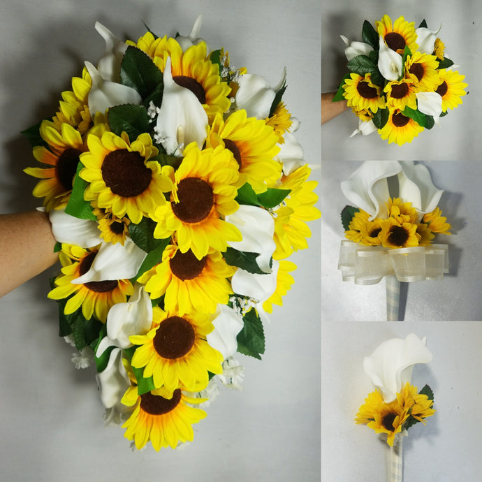 Ivory Calla Lily Sunflower Bridal Wedding Bouquet Accessories
