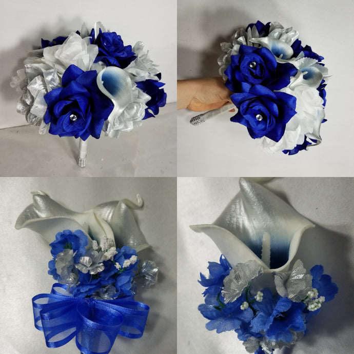 Royal Blue Silver White Rose Calla Lily