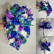 Load image into Gallery viewer, Royal Blue Purple Turquoise Ivory Calla Lily Galaxy Orchid