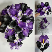 Load image into Gallery viewer, Purple Black Calla Lily Bridal Wedding Bouquet Accessories