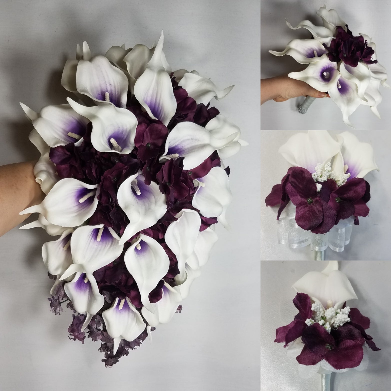 wedding bouquets with white lilies Eggplant White Hydrangea Calla Lily Bridal Wedding Bouquet Accessories