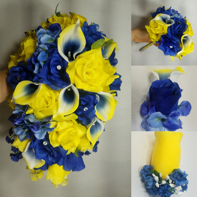 Royal Blue Yellow Rose Calla Lily