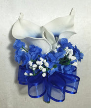Load image into Gallery viewer, Royal Blue White Rose Calla Lily Bridal Wedding Bouquet Accessories