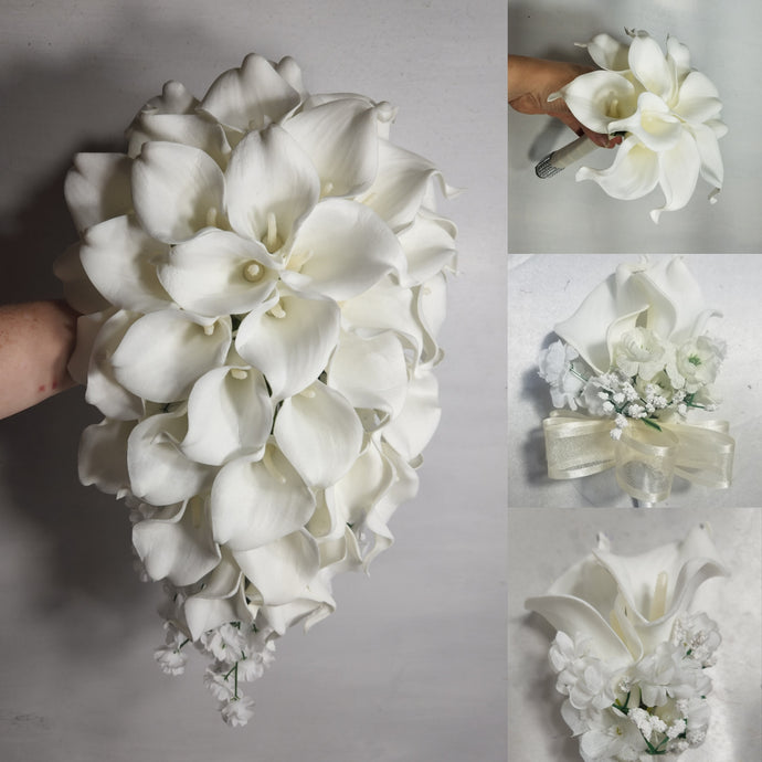 Ivory White Calla Lily Bridal Wedding Bouquet Accessories