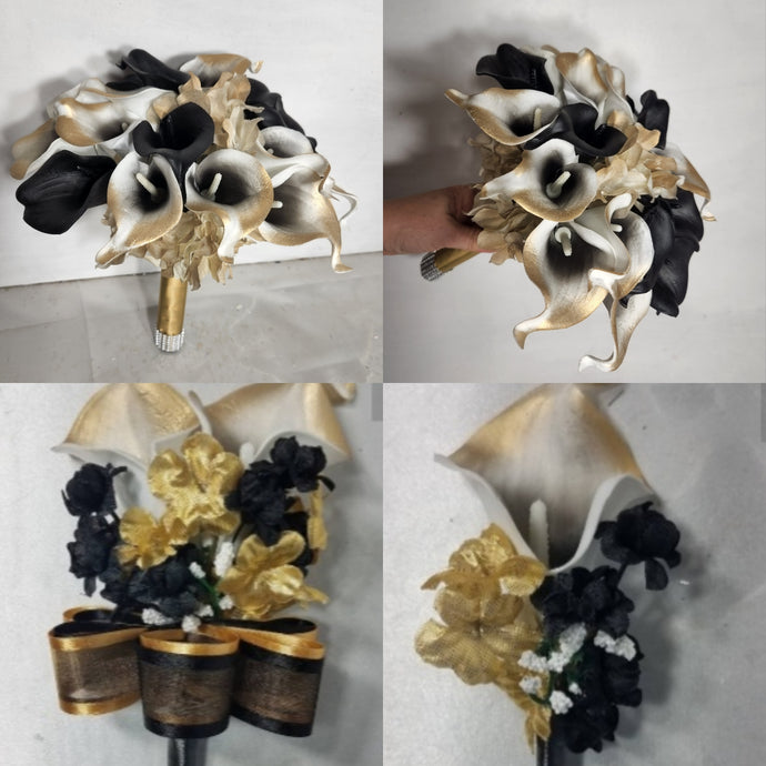 Black Gold Calla Lily Bridal Wedding Bouquet Accessories