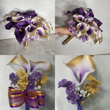Load image into Gallery viewer, Purple Gold Calla Lily Bridal Wedding Bouquet Accessories
