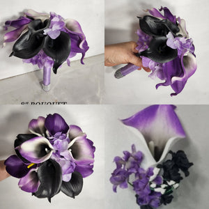 Purple Black White Calla Lily Bridal Wedding Bouquet Accessories
