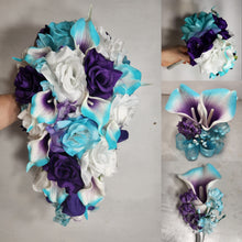 Load image into Gallery viewer, Turquoise Purple White Rose Calla Lily