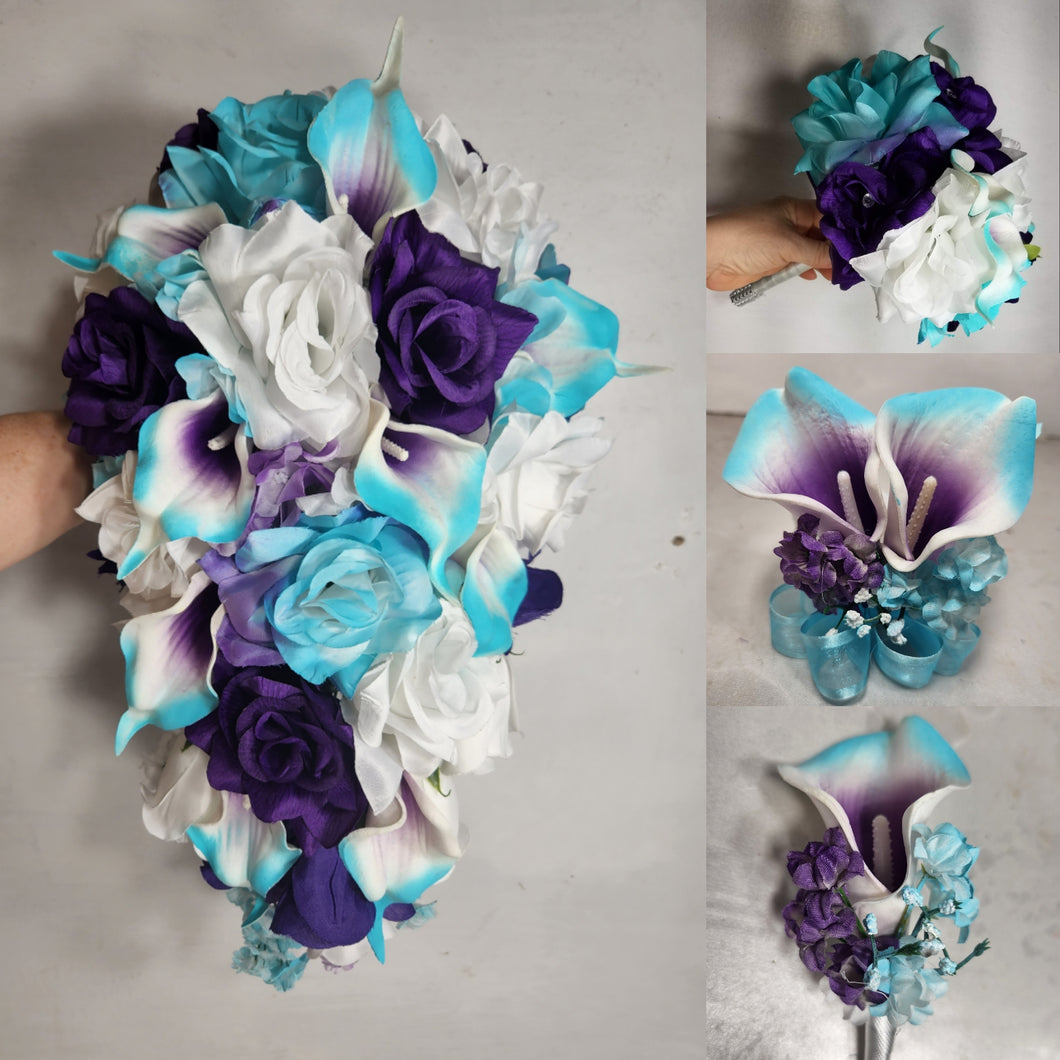 Turquoise Purple White Rose Calla Lily