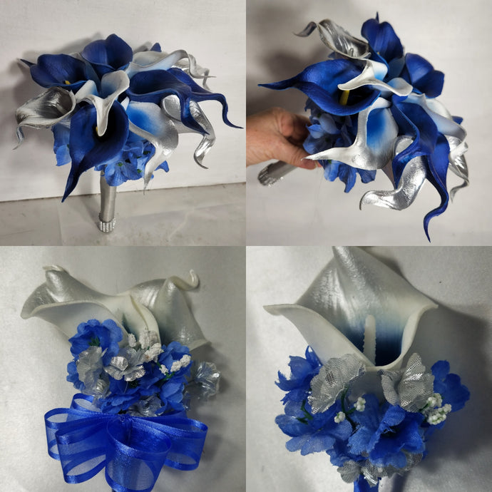 Silver Royal Blue White Calla Lily