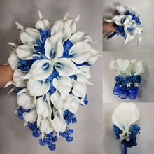 Load image into Gallery viewer, Royal Blue White Calla Lily Bridal Wedding Bouquet Accessories