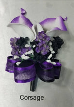Load image into Gallery viewer, Purple Black White Calla Lily Bridal Wedding Bouquet Accessories