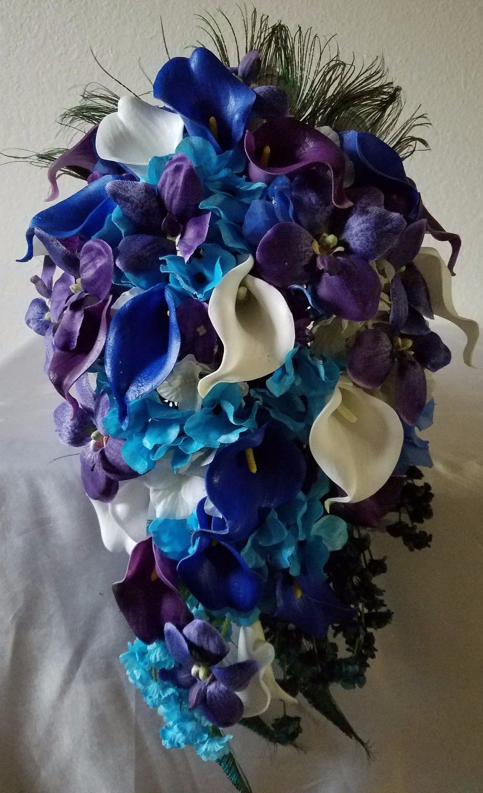 Peacock Royal Blue Purple Turquoise Ivory Calla Lily Orchid Bridal Wed – Bridal Wedding Bouquets